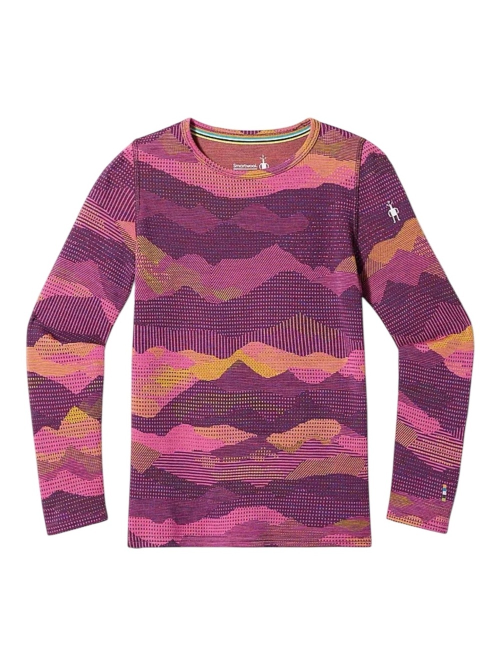 Smartwool Kids L Merino Wool Base Layer Top Colorful Mountain Print